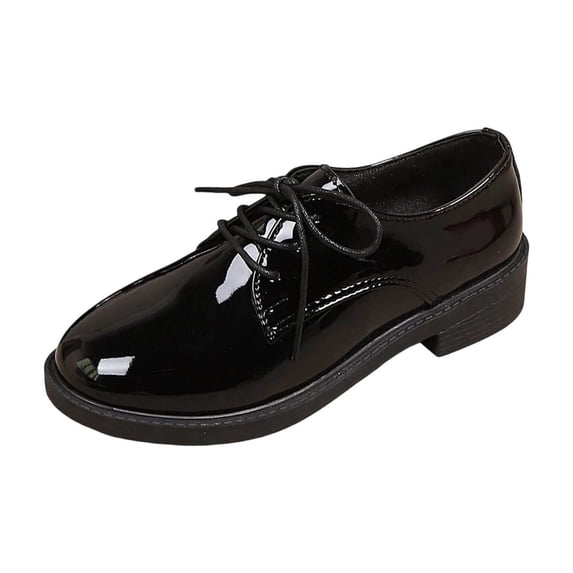 Womens Black Patent Oxford Shoes - Low Heel Comfortable Lace-Up for Work, School & Daily Wear,Size 6