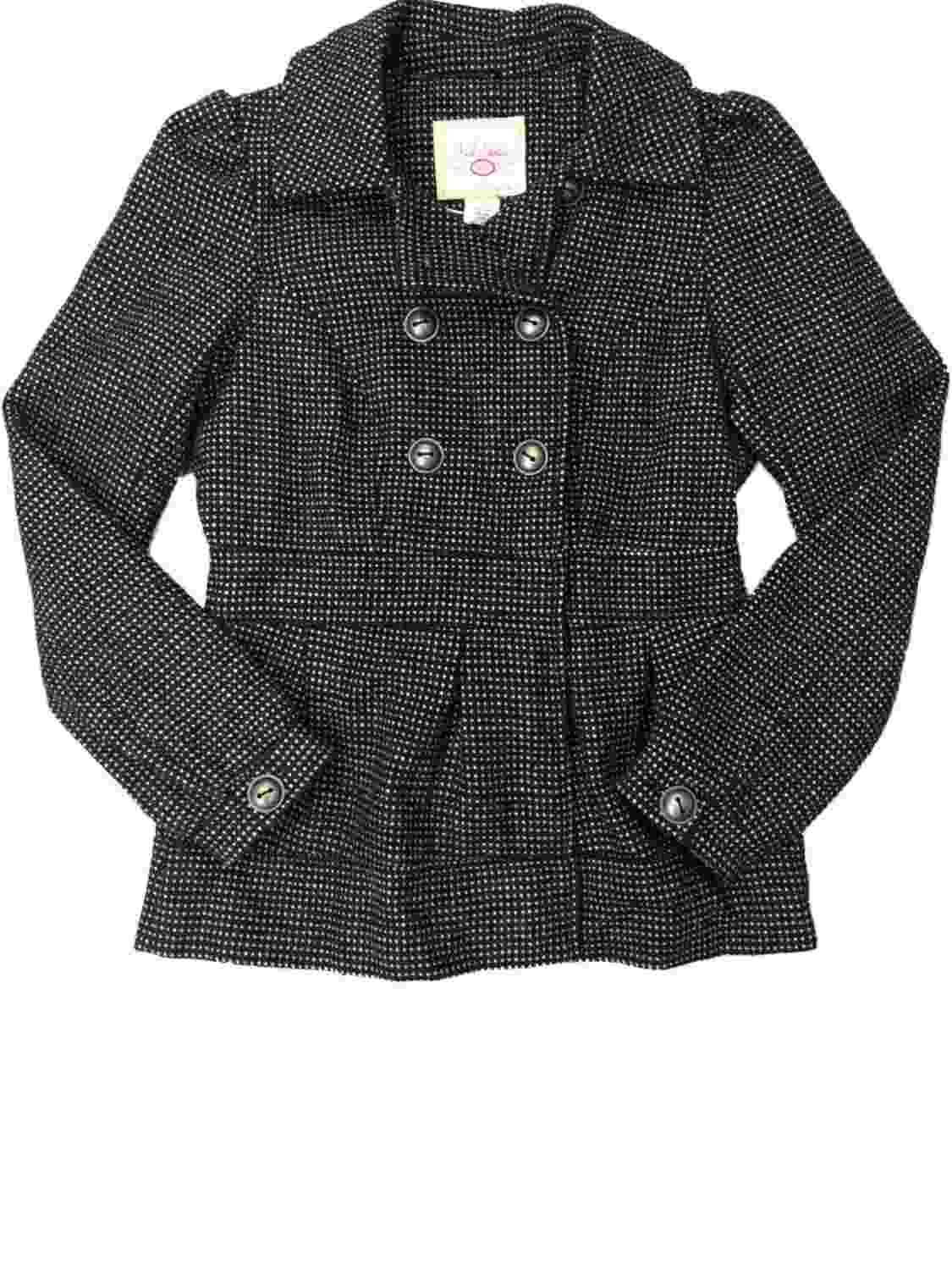 Womens Black & Pink Polka Dot Peacoat Jacket Lined Button Up Coat Small - image 1 of 1