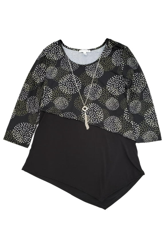 Womens Black Polka Dot Pattern Asymmetrical 3/4 Sleeve Top Blouse Small