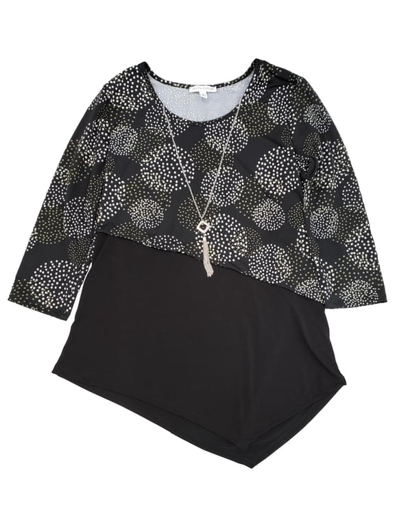 Womens Black Polka Dot Pattern Asymmetrical 3/4 Sleeve Top Blouse Small