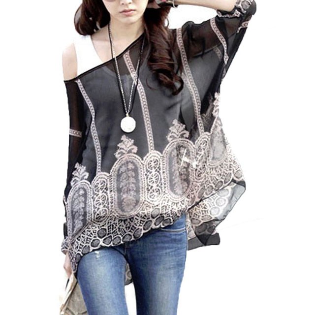 Black Abstract Print Chiffon Top