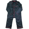 thumbnail image 1 of Womens Black & Red Trim Silky Pajamas Satin Long Sleeved Sleep Set Medium, 1 of 1