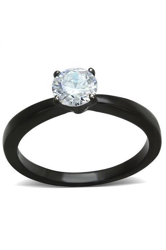 Womens Black Ring Anillo Para Mujer 316L Stainless Steel Ring with AAA Grade CZ in Clear Abigail