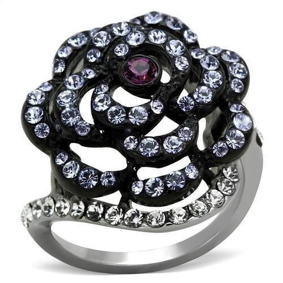 Womens Black Ring Anillo Para Mujer 316L Stainless Steel Ring with Top Grade Crystal in Amethyst Desio