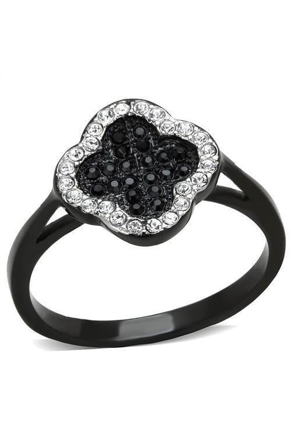 Womens Black Ring Anillo Para Mujer 316L Stainless Steel Ring with Top Grade Crystal in Jet Eliana
