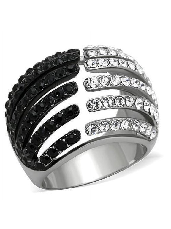Womens Black Ring Anillo Para Mujer 316L Stainless Steel Ring with Top Grade Crystal in Jet Veneto