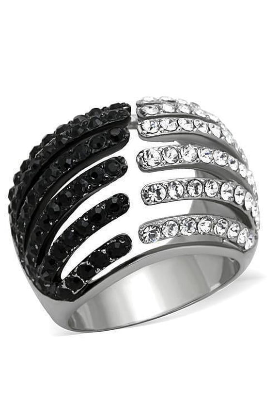 Womens Black Ring Anillo Para Mujer 316L Stainless Steel Ring with Top Grade Crystal in Jet Veneto