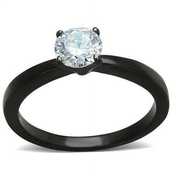 Womens Black Ring Anillo Para Mujer Stainless Steel Ring with AAA Grade CZ in Clear Abigail