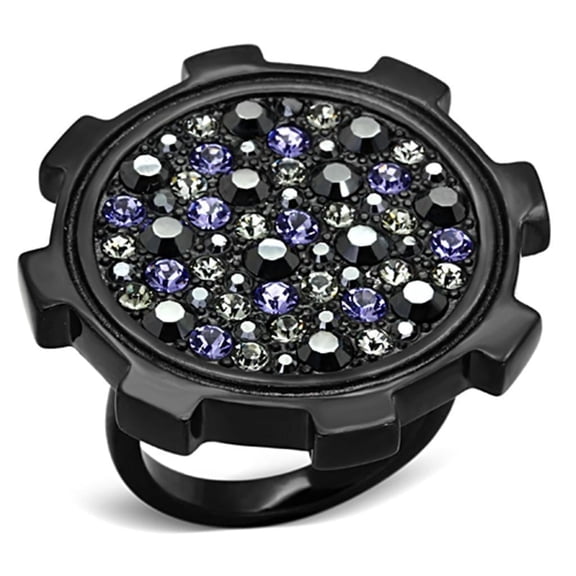 Womens Black Ring Anillo Para Mujer Stainless Steel Ring with Top Grade Crystal in Multi Color Udine