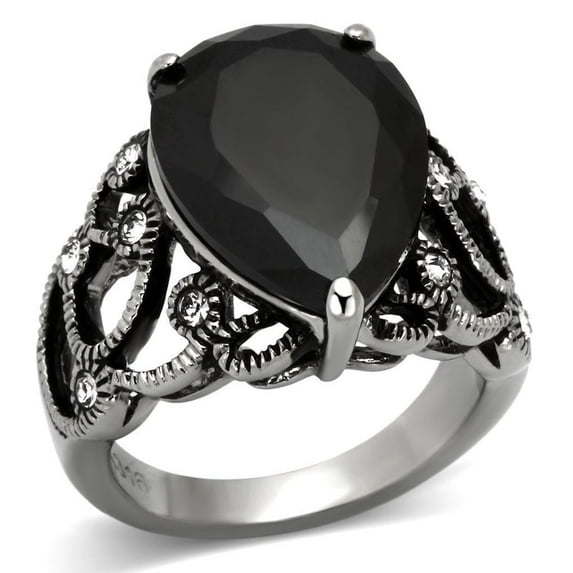 Womens Black Ring Anillo Para Mujer Stainless Steel Ring with AAA Grade CZ in Jet Ferrara