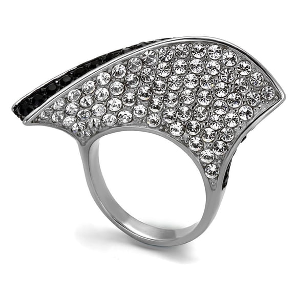 Womens Black Ring Anillo Para Mujer Stainless Steel Ring with Top Grade Crystal in Jet Dorothy