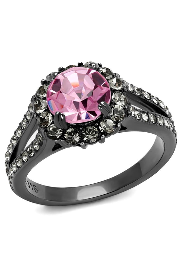 Womens Black Ring Rose Pink Anillo Para Mujer 316L Stainless Steel Ring with Top Grade Crystal in Light Rose Edith