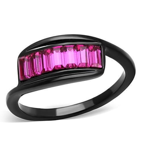 Womens Black Ring Rose Pink Anillo Para Mujer Stainless Steel Ring with Top Grade Crystal in Fuchsia Bassano