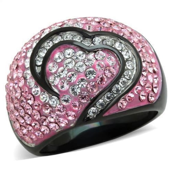 Womens Black Ring Rose Pink Anillo Para Mujer Stainless Steel Ring with Top Grade Crystal in Light Rose Trapani