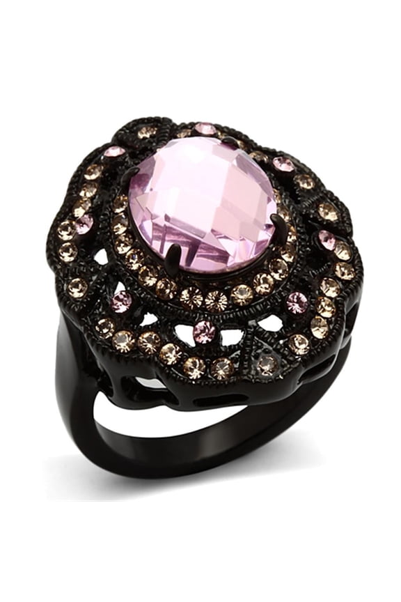 Womens Black Ring Rose Pink Anillo Para Mujer Stainless Steel Ring with Top Grade Crystal in Light Rose
