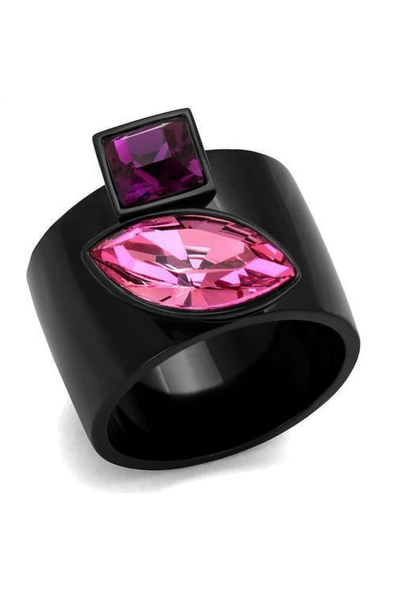 Womens Black Ring Rose Pink Anillo Para Mujer 316L Stainless Steel Ring with Top Grade Crystal in Rose Athena