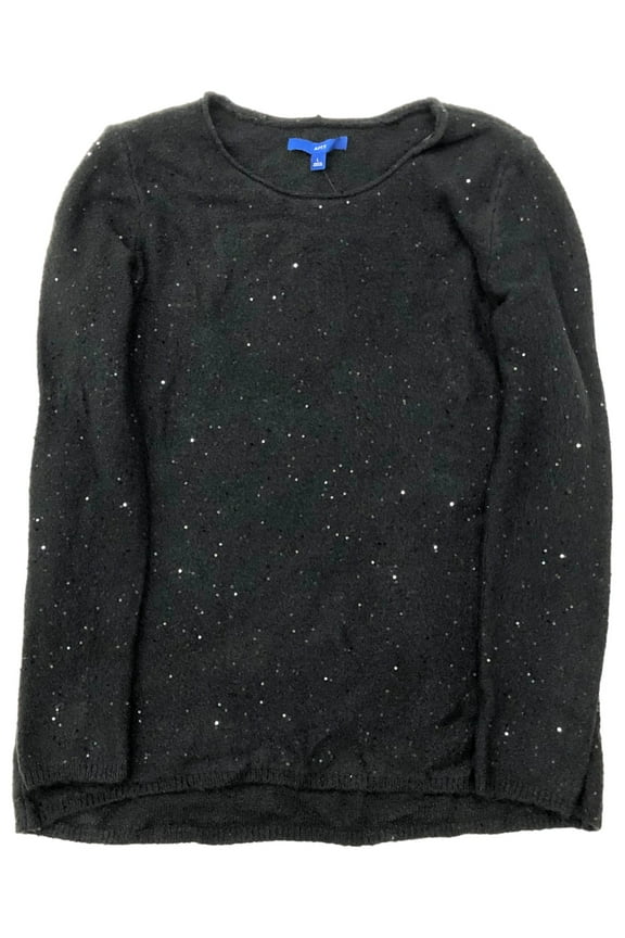 Womens Black Sequin Convertible Crew Cowl Neck Christmas Holiday Sweater Large
