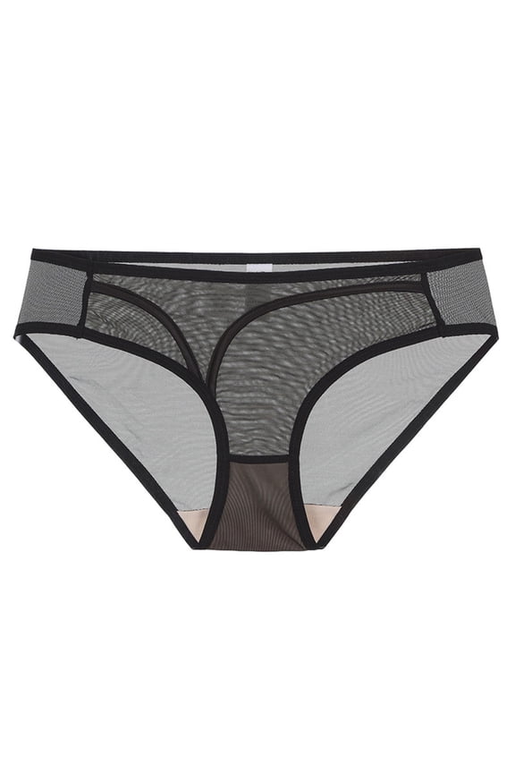 Womens Black Sheer Mesh Triangle Panties, Soft Stretch Cotton-Lined Gusset, Comfortable Everyday Underwear, 1 Pack (S-XL),Size L