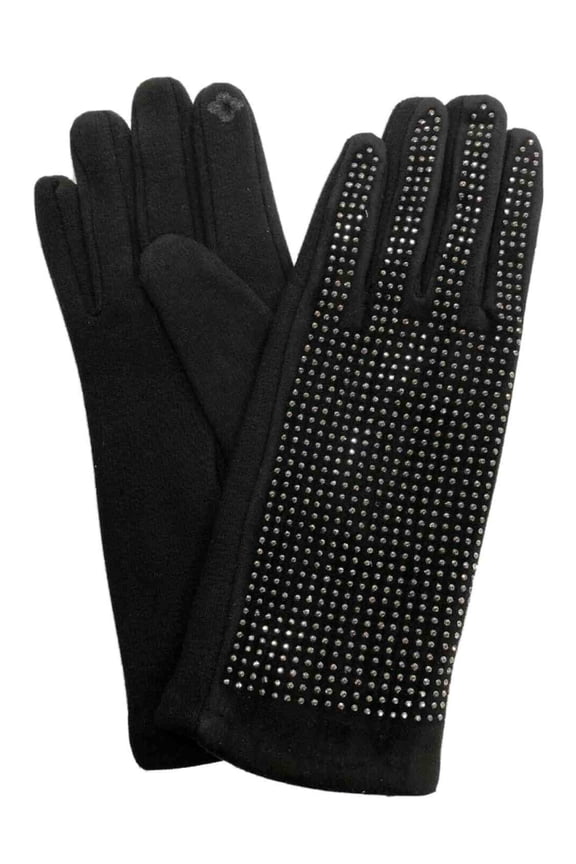 Womens Black & Silver Rhinestone Stretch Fit Texting Tech Touchscreen Gloves