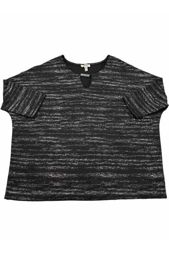 Womens Black Silver Sparkle Embellished Neckline Shirt T-Shirt Top Blouse L
