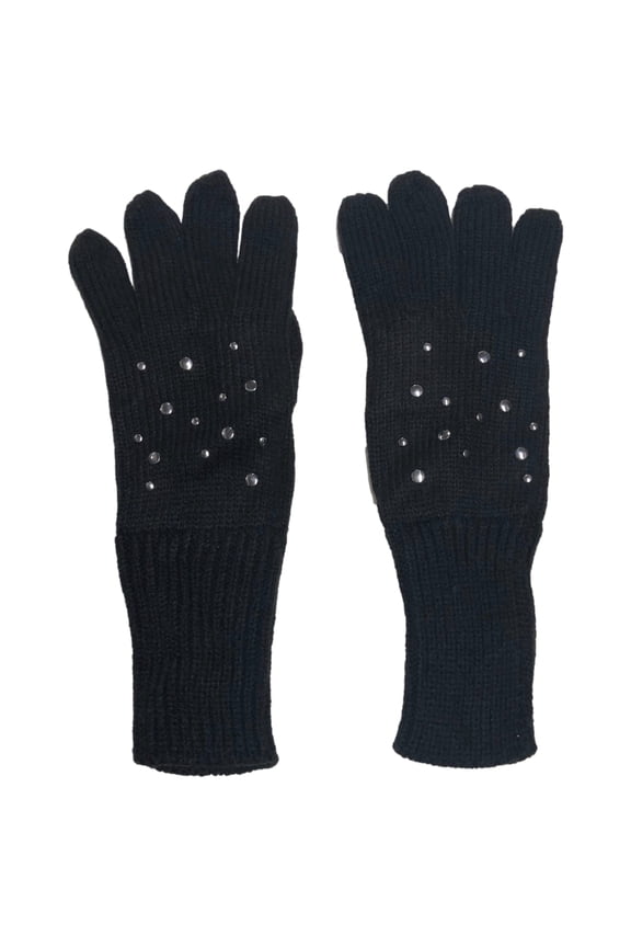 Womens Black & Silver Stud Knit Gloves