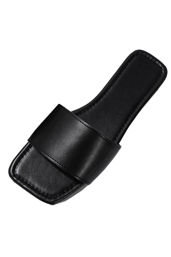 Womens Black Slides - Comfortable Square Toe Casual Sandals for Women, Everyday Flat Slide Sandals for Walking & Errands,Size 6
