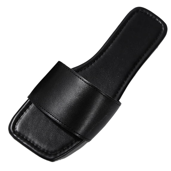 Womens Black Slides - Comfortable Square Toe Casual Sandals for Women, Everyday Flat Slide Sandals for Walking & Errands,Size 7.5