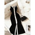 thumbnail image 1 of Womens Black Slim Fit Midi Dress, Sleeveless Knit V-Neck Party Dress, 1 of 6