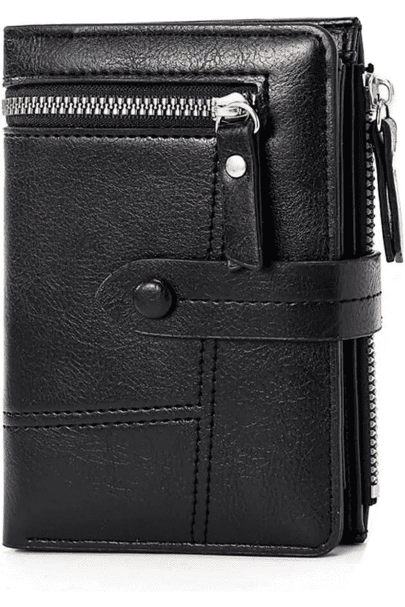 Womens Black Soft Leather Zip Clutch Coin Purse Wallet Ladies Credit Card Holder