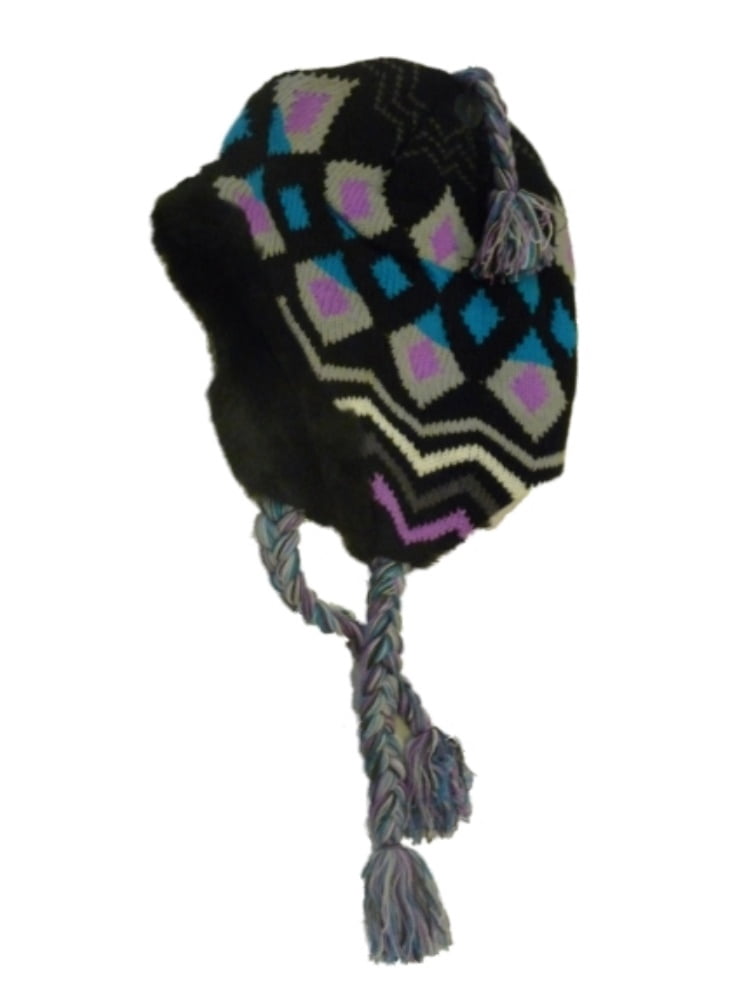 Womens Black Southwestern Geormetric Print Trapper Hat  display picture 1