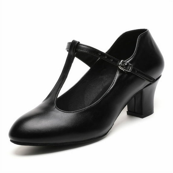 Womens Black T-Strap Character Shoes Latin salsa Ballroom Dance Heels Wedding shoes Dress Pump, Black 9.5 M US