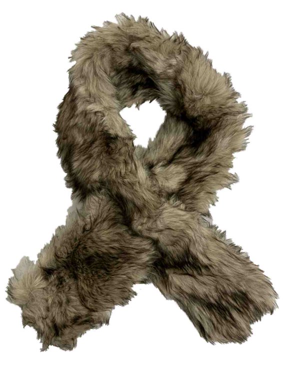Womens Black & Tan Coyote Pull Through Faux Fur Scarf Muffler