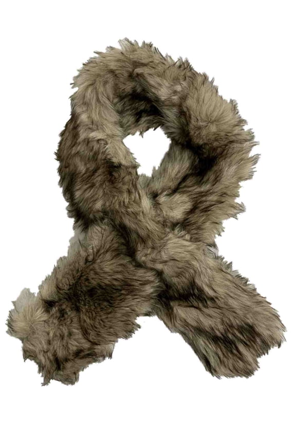 Womens Black & Tan Coyote Pull Through Faux Fur Scarf Muffler