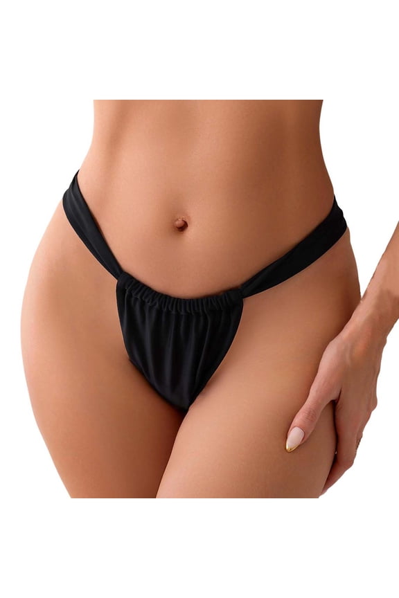 Womens Black Thong Bikini Bottom High Cut Cheeky Brazilian Swimwear Adjustable Side Straps Ruched Nylon Spandex,Size S