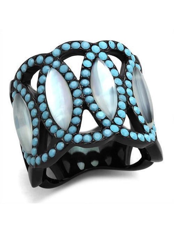 Womens Black Turquoise Ring Anillo Para Mujer 316L Stainless Steel Ring with Precious Stone Conch in White Cantu