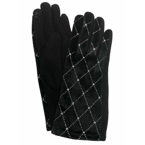 Womens Black Velvet Diamond Soft Stretch Texting & Tech Touchscreen Gloves