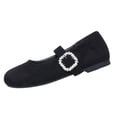 thumbnail image 1 of Womens Black Velvet Mary Jane Flats with Adjustable Buckle, Comfort Round Toe Casual Shoes for Everyday & Work,Size 5.5, 1 of 9