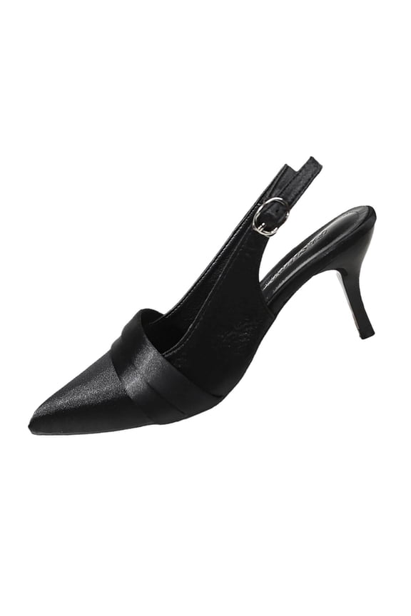 Womens Black Velvet Slingback Stiletto Heels | Pointed Toe Pumps with Adjustable Buckle for Wedding, Evening Party & Office Wear,Size 5.5