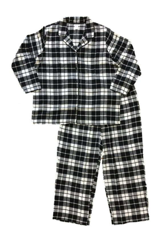 Womens Black & White Buffalo Plaid Flannel Pajamas Sleep Set 2X