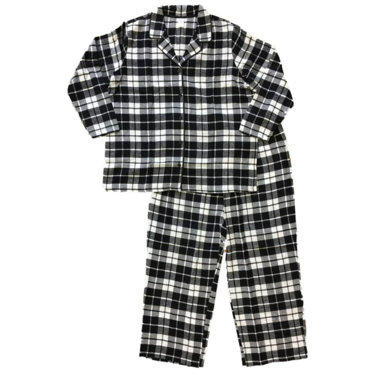 Womens Black White Buffalo Plaid Flannel Pajamas Sleep Set 3X