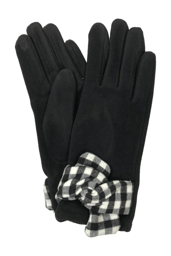 Womens Black & White Buffalo Plaid Stretch Fit Texting & Tech Touchscreen Gloves
