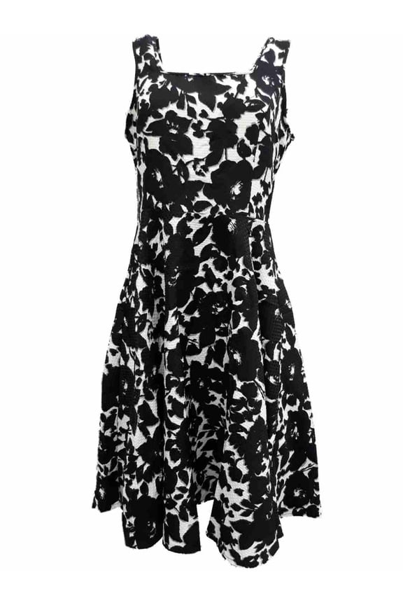Womens Black White Flora Flowerl Woven 50s Swing Party Dress
