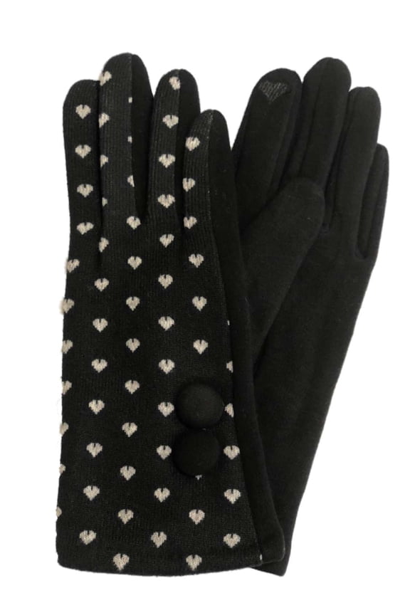 Womens Black & White Hearts Stretch Fit Texting & Tech Touchscreen Gloves