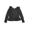 thumbnail image 1 of Womens Black White Mustard Stripe Ruffled Long Sleeve Top Shirt Blouse M, 1 of 1