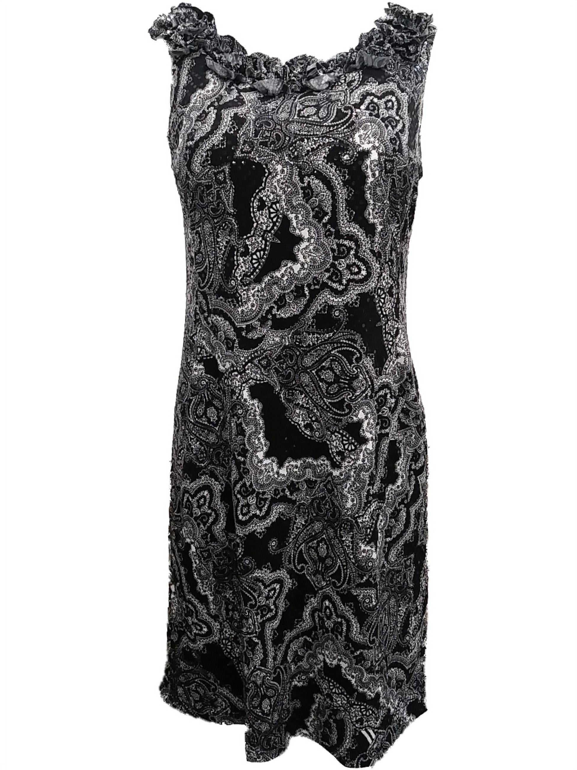 Womens Black & White Paisley Flower Print Sequined Ruffle Shift Dress  Medium - Walmart.com