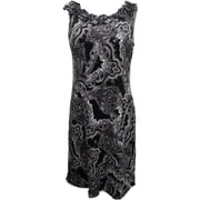Womens Black & White Paisley Flower Print Sequined Ruffle Shift Dress Medium