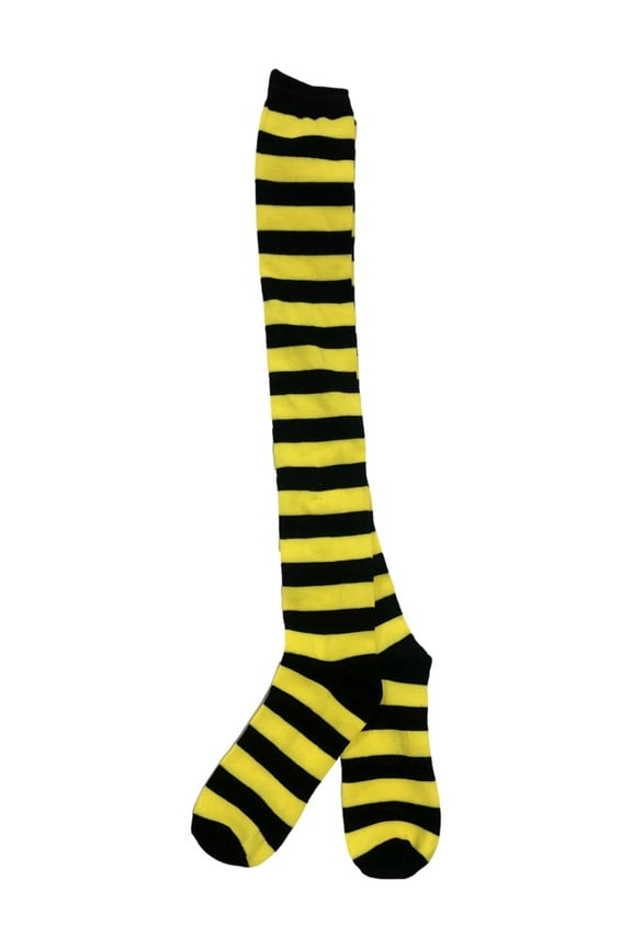 Womens Black & White Striped Over the Knee Halloween Socks