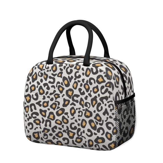Womens Black and Yellow Of Leopard Print Lunch Box for Work,Insulated Lunch Bag for Women,Loncheras Para Mujer,Leakproof Adult Lunch Bag for Work,Beach,Travel,Picnic,Camping