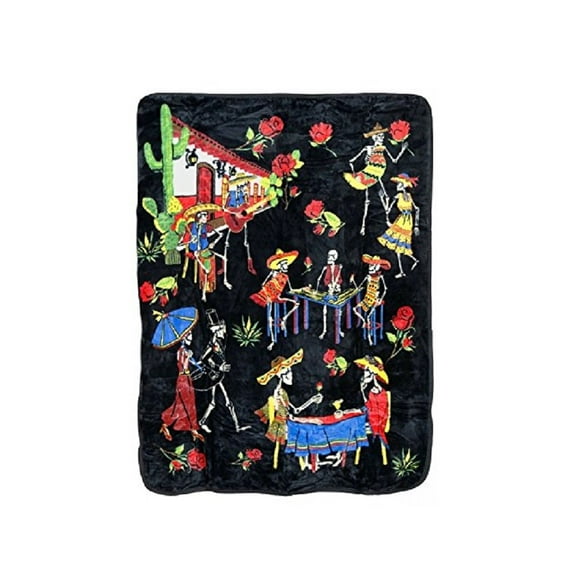 Womens Blanket Sugar Skull Flower Day of Dead Stadium Picnic Camping Soft Throw Black