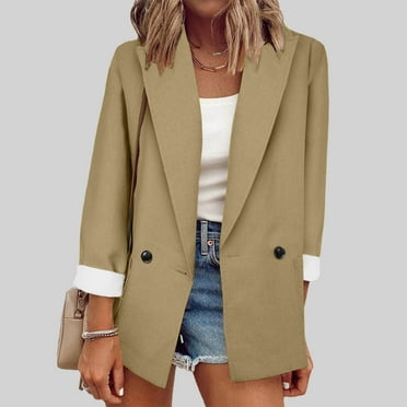 Womens Blazer 2024 Fall Bussiness Casual Long Sleeve Button Open Front Suit Jackets Work Clothes Clearance Sale Khaki XXL